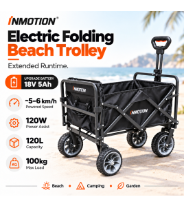 INMOTION Electric Folding Beach Trolley 120L 100kg – 18V 5Ah Extended Runtime