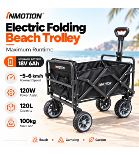 INMOTION Electric Folding Beach Trolley 120L 100kg – 18V 6Ah Maximum Runtime