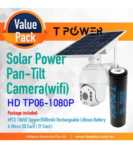 Wireless HD 1080P Pan Tilt WIFI Solar Panel Security Camera &amp; Tpower 3500mAh Batteries &amp; TF
