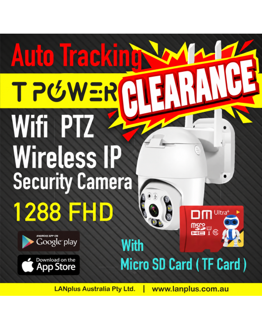 TPower TPLC3 Auto Tracking Wi-Fi Security Camera 2MP 1080P Plug-in with 16GB SD Card – Clearance, 1 Month Warranty