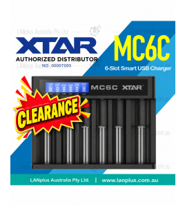 XTAR MC6C 6-Slot Li-ion Battery Charger with LCD – 18650, 21700, 26650, 14500 – Clearance, 1 Month Warranty