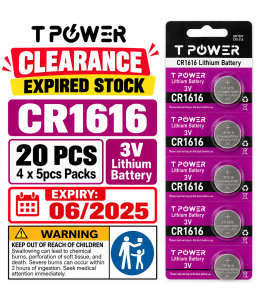 TPower CR1616 3V Lithium Coin Battery 20 Pack – Expired Clearance, Sold As Is