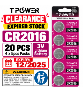 TPower CR2016 3V Lithium Coin Battery 20 Pack – Expired Clearance, Sold As Is