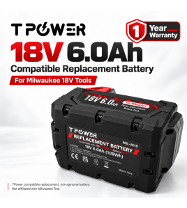TPower 18V 6.0Ah Compatible Replacement Battery for Milwaukee M18 Tools