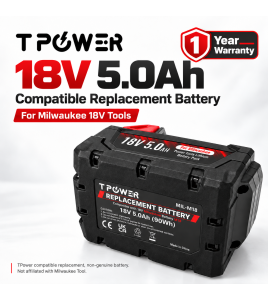 TPower 18V 5.0Ah Compatible Replacement Battery for Milwaukee M18 Tools