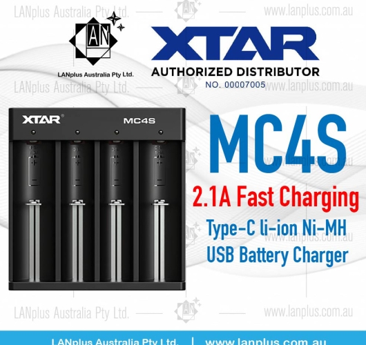 Xtar MC4S 4 slot smart Battery Charger USB-Type C F li-ion Ni-MH Ni-CD batttery