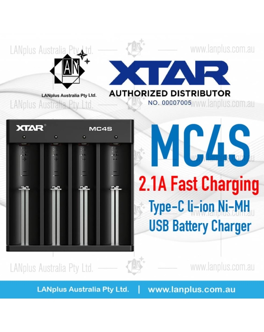 Xtar MC4S 4 slot smart Battery Charger USB-Type C F li-ion Ni-MH Ni-CD batttery