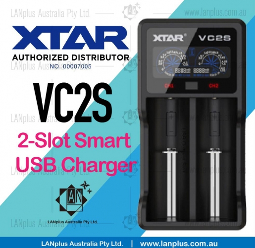 XTAR VC2S 2 slot USB powered smart charger for 18650 14500 16340 18700 26650