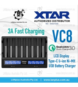 Xtar VC8 3A USB-Type C Smart Extended 8 slot Battery Charger QC 3.0 Li-ion