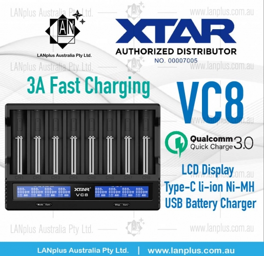 Xtar VC8 3A USB-Type C Smart Extended 8 slot Battery Charger QC 3.0 Li-ion