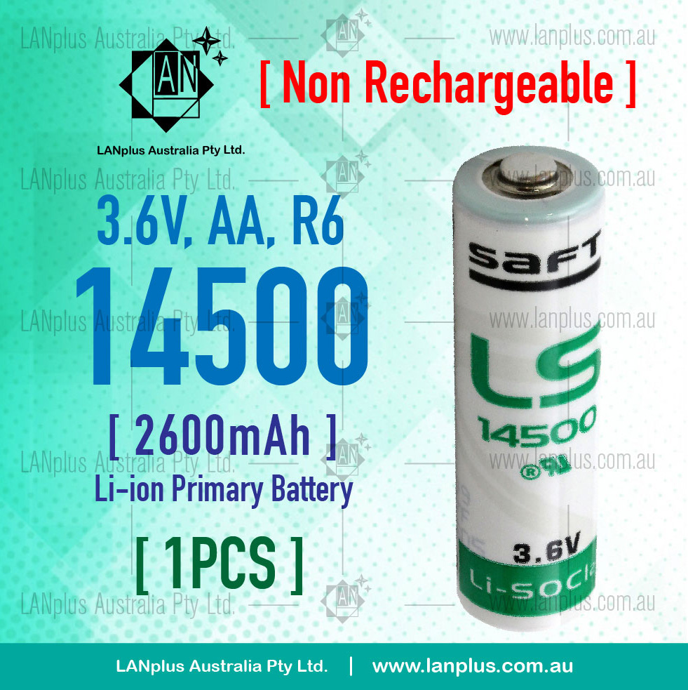 Saft LS14500, 3.6 Volt 2600mAh AA Lithium (Li-SOCl2) Battery
